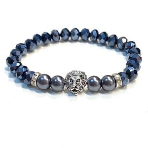 Mens Lion Luxury Bracelet Beads Crystals Handmade